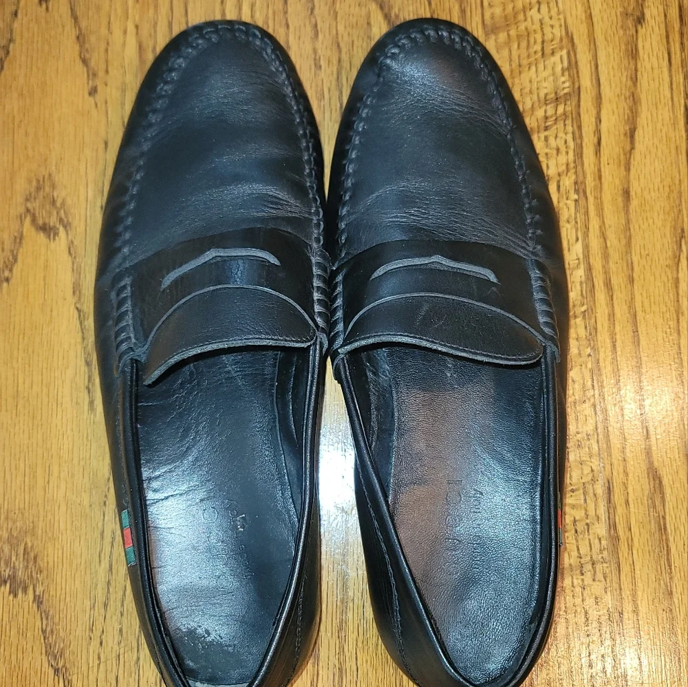 Gucci GG Logo Black Genuine Leather Drivers Loafers Shoes